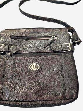 Black Textured Crossbody Bag with Silver Accent